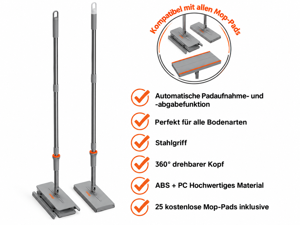 One Click Mop - Ein Click Mopp Bodenwischer + Tuchverriegelung leicht bedienbar